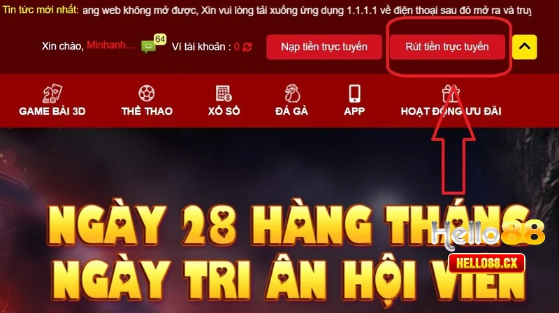 Điều kiện rút tiền Hello88