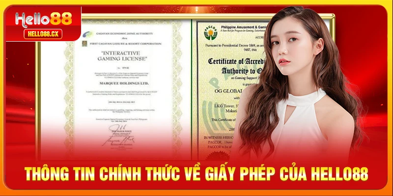 Thông tin chính thức về giấy phép của Hello88